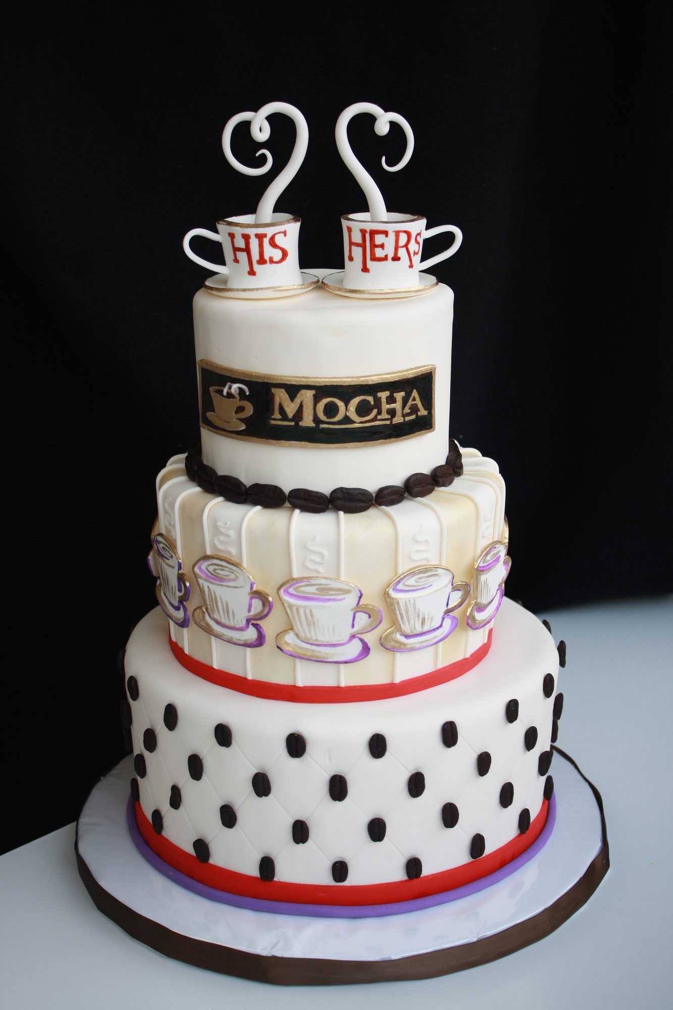 His and hers coffee-themed wedding cake